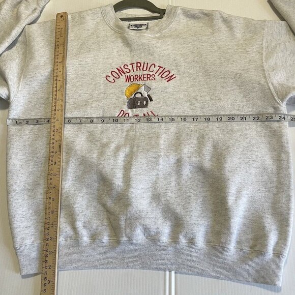 VTG Lee “Construction Workers Do It All”Heavyweight Gray Sweater Pullover XL USA - Picture 11 of 13